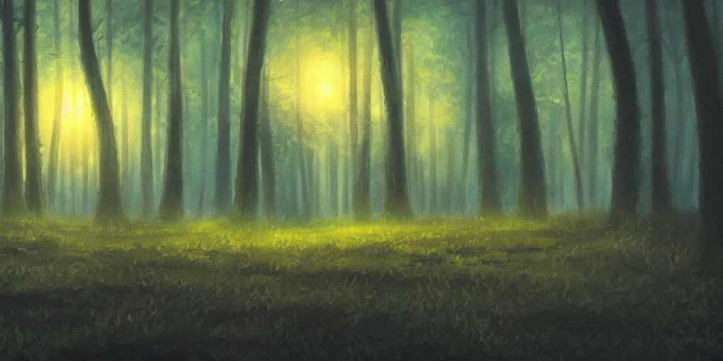 Image similar to a forest at night, cinematic angle, studio Ghibli, cinematic lighting, digital art, detailed oil painting, hyperrealistic, 8k