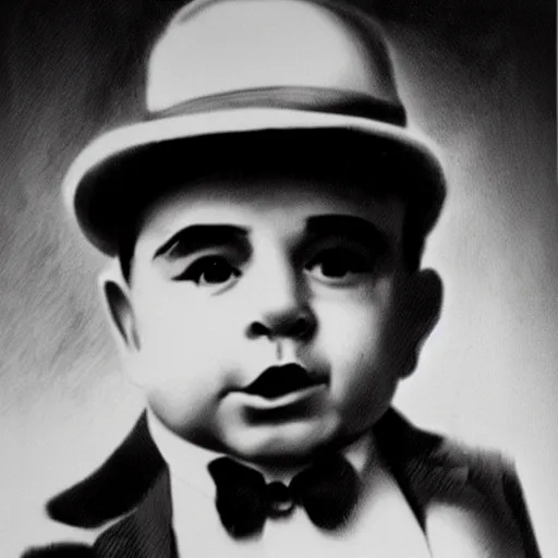 Prompt: Al Capone as a 2 year old, photorealistic