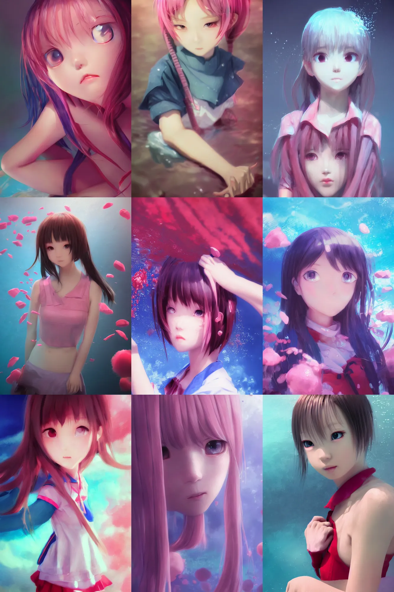 Prompt: 3d infrared octane render complex concept art by D. Jun, by Mo Xiang Tong Xiu, by Igarashi Daisuke, cute beauty minimalist portrait anime sad friends school girl under dark pink and blue underwater pool. beautiful and cutest sad face. dramatic deep light, trending on artstation, oil painting brush