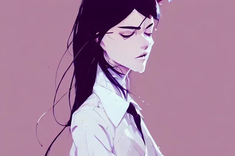 Image similar to a ultradetailed full body portrait of a woman dressed in a white shirt with a tie, by conrad roset, greg rutkowski and makoto shinkai trending on artstation