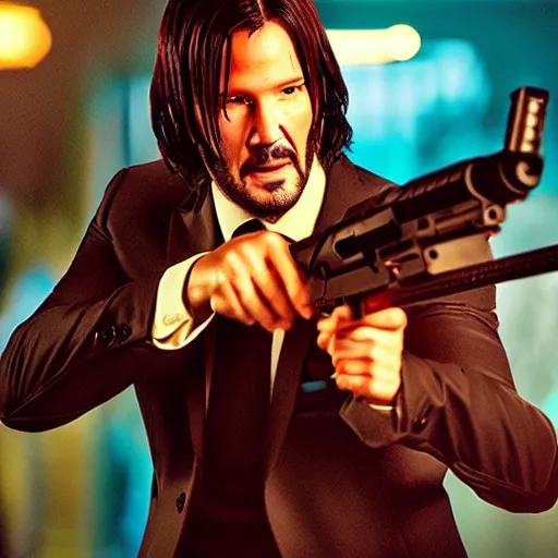 Prompt: john wick holding ar15 at a night club, 8k,