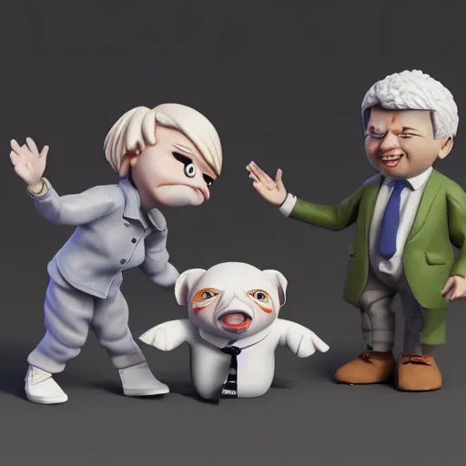 Prompt: plastic toy cute figurine of boris johnson and rishi sunake and liz truss, blender, unreal engine, concept art, octane render, highly detailed, smooth, sharp focus