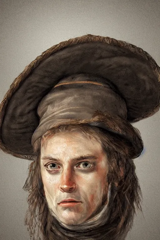 Prompt: portrait, headshot, digital painting, of a wild 17th century sailor, in tricorn hat, realistic, hyperdetailed, chiaroscuro, concept art, art by Franz Hals