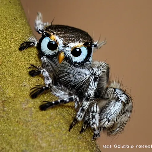 Prompt: jumping spider mixed with owl