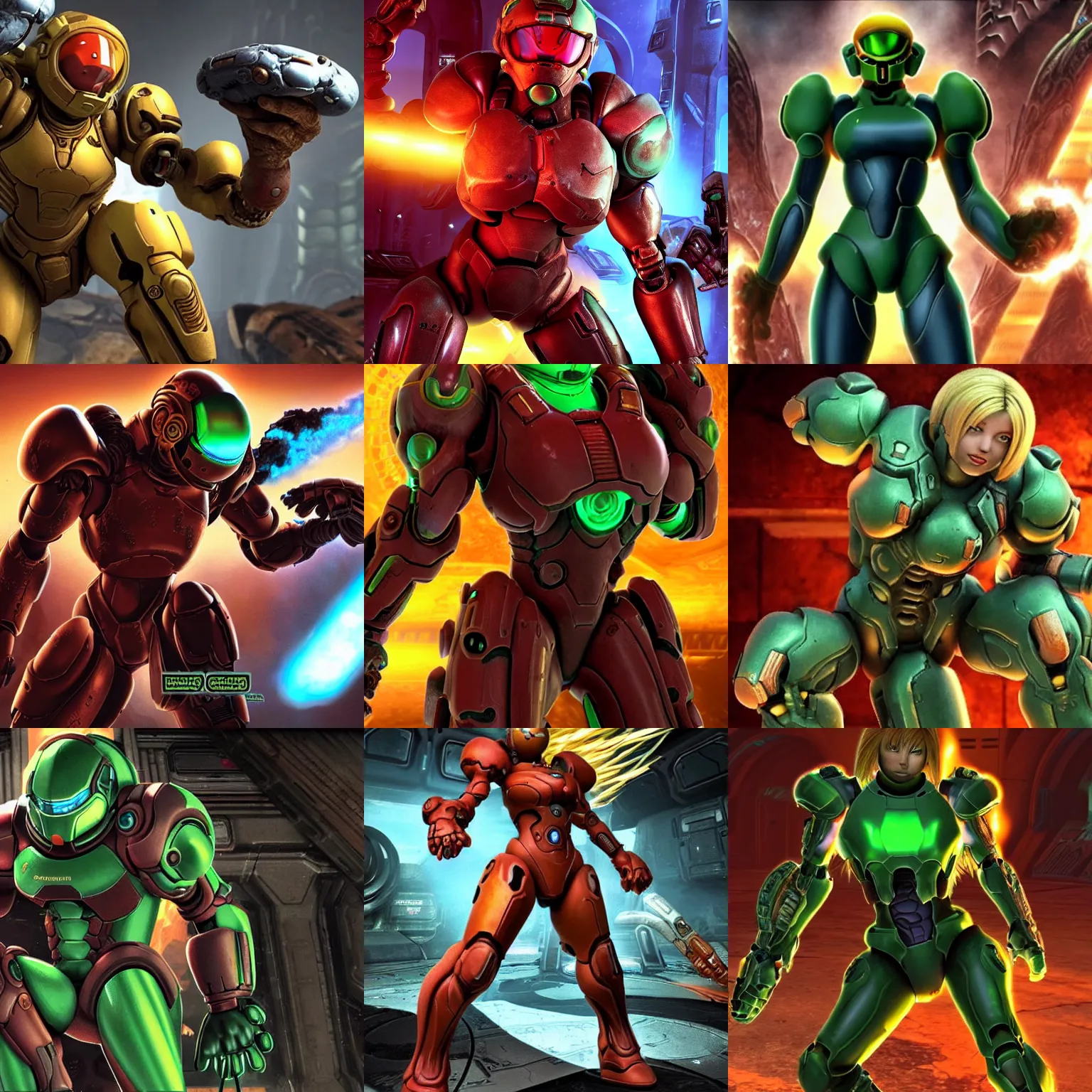 Prompt: samus from metroid dread in doom 2 0 1 6 eternal