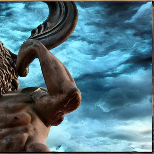 Prompt: Poseidon, the god of the sea, matte painting, photorealistic, dark colors