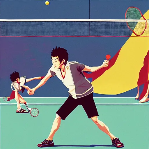 Image similar to illustration of monkeys playing badminton by ilya kuvshinov katsuhiro otomo