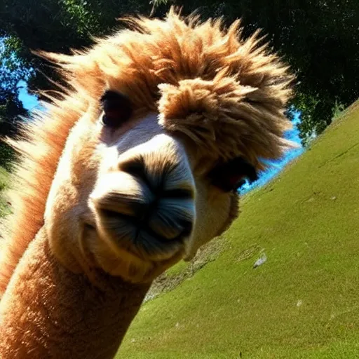 Image similar to the last selfie ever taken but it's an alpaca