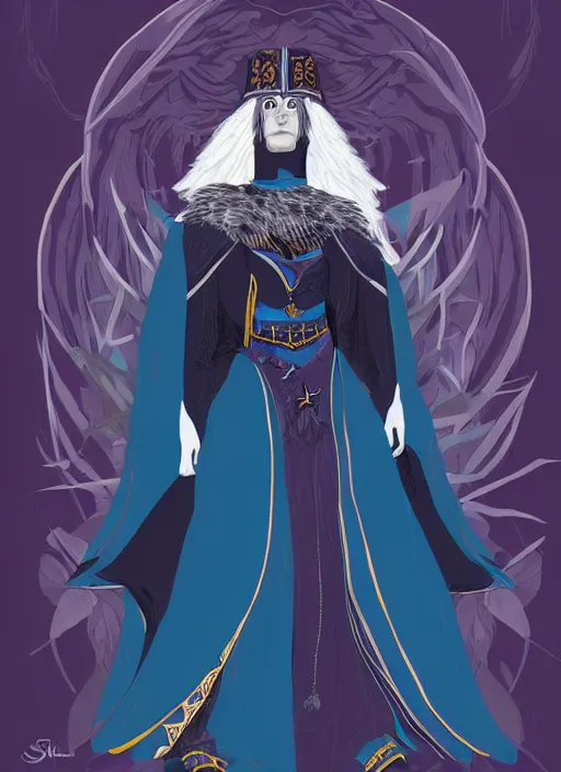 Image similar to hawk and raven headed warlock, wind magic, blue robes, exquisite details, full body character design on a white background, by studio muti