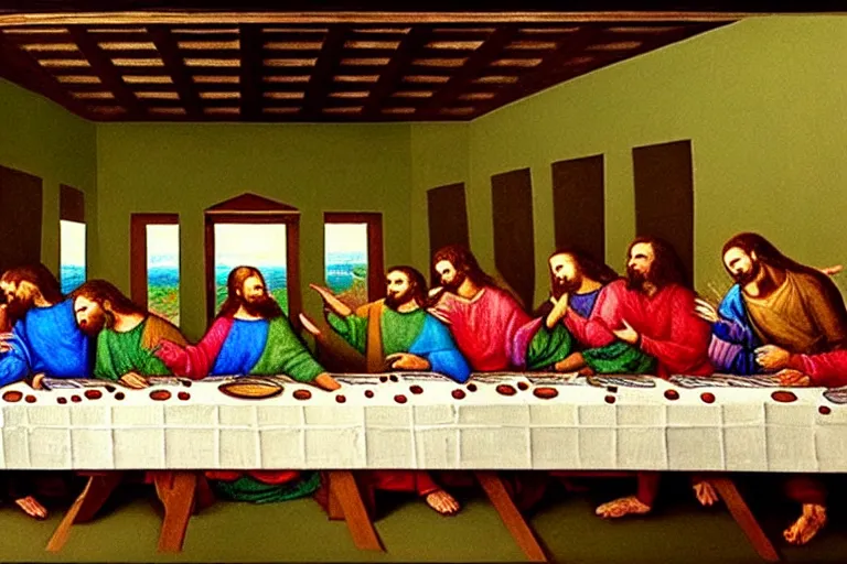 Image similar to the last supper painting but there's nobody there