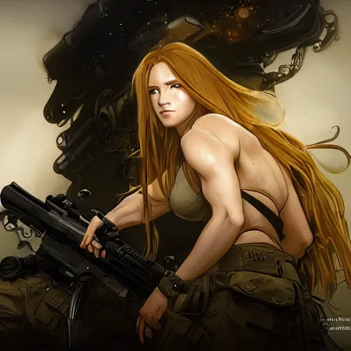 Prompt: special navy seal girl in firefight, anime style, long hair, hair down, symmetrical facial features, us navy, hyper realistic, pale skin, 4k, rule of thirds, extreme detail, detailed drawing, trending artstation, hd, fantasy, D&D, realistic lighting, by Alphonse Mucha, Greg Rutkowski, sharp focus, backlit