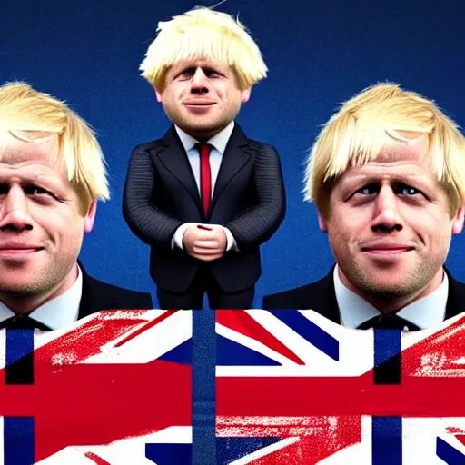 Image similar to muscular chad gigachad boris johnson with thick blonde hair, boris johnson as a chad with thick blonde hair, and wearing a union jack suit, realistic, hyperrealistic, 8 k resolution, highly detailed, very detailed, hd quality, intricate details, trending on artstation