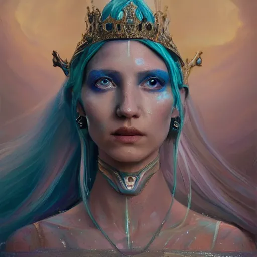 Prompt: Intricate five star Beautiful Royal Alien Princess facial portrait by Pablo Picasso and Greg Rutkowski, oil on canvas, HDR, cinematic, vibrant colors, photo realistic, hyperrealism,high detail, matte finish, high contrast, 3d depth, masterpiece, vivid colors, artstationhd , deviantart