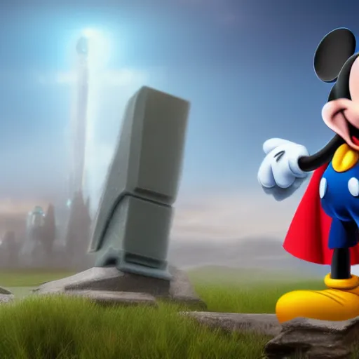 Image similar to Mickey Mouse as Thor, digital art parody, unreal engine, high quality