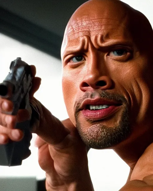 Image similar to Film still close-up shot of Dwayne Johnson as the Jules from the movie Pulp Fiction. Photographic, photography