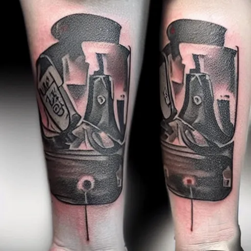 Prompt: tattoo of a small hatchet on the forearm