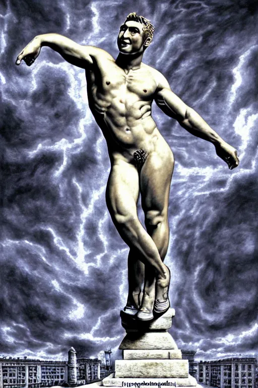 Image similar to hyperrealism billy herrington as a marble statue in ukrainian odessa wallpaper in style of rob gonsalves and giger and araki nobuyoshi