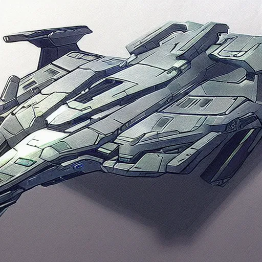 Prompt: detailed concept art of a star ship in the style of halo