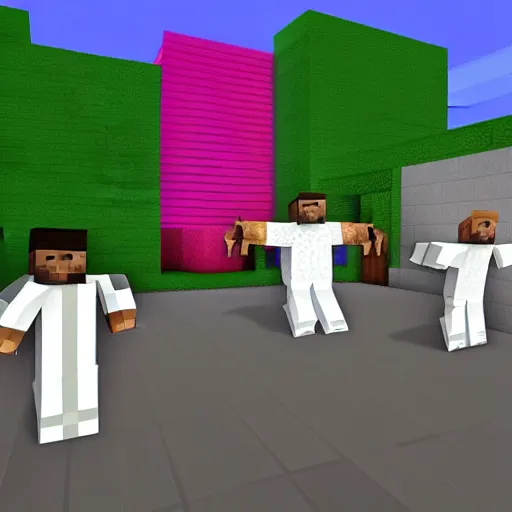 Prompt: people dancing in minecraft, digital art