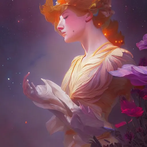 Image similar to Flower in the cosmos, highly detailed, digital painting, artstation, concept art, smooth, sharp focus, illustration, Unreal Engine 5, 8K, art by artgerm and greg rutkowski and alphonse mucha