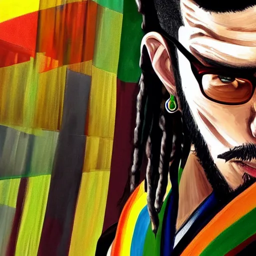 Prompt: a beautiful painting of a rasta yakuza in gta, 3 d, concept art