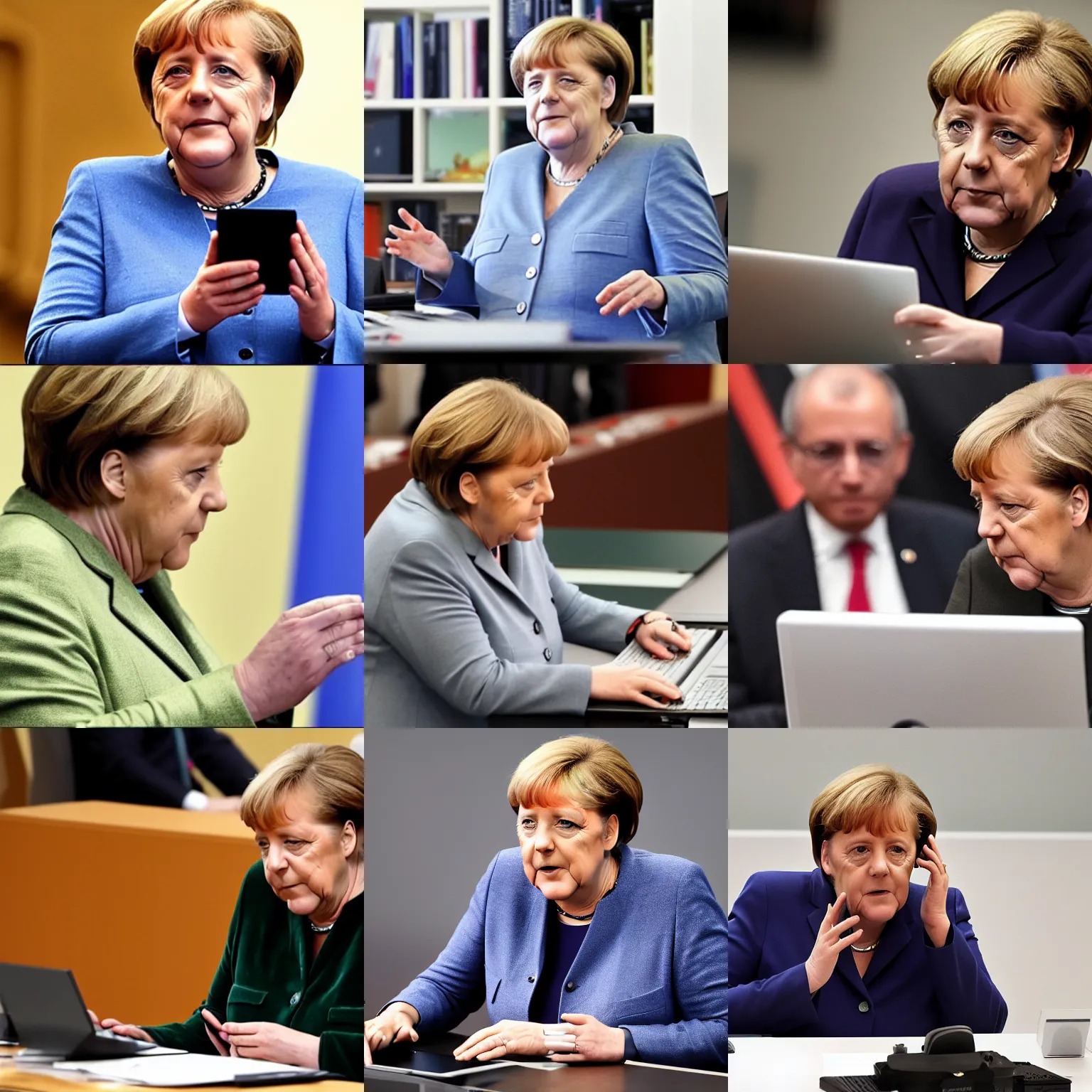 Prompt: Angela Merkel using the internet