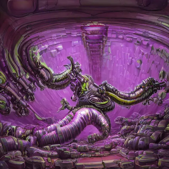 Prompt: detailed shot inside a goddess mecha dragon's cavernous living stomach, the walls purple, ribbed, and pulsing, slimy and hot, lots of acid pooling up on the floor, digesting a bunch humans that ended up inside, food pov, micro pov, vore, digital art, furry art, high quality, 8k 3D realistic, macro art, micro art, Furaffinity, Deviantart, Eka's Portal, G6