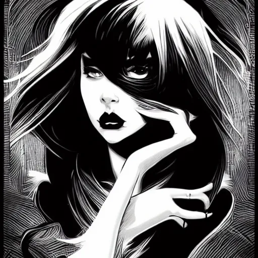 Image similar to princess of darkness, style of mcbess, rutkowski, artgerm comic, piercing eyes, long glowing red hair