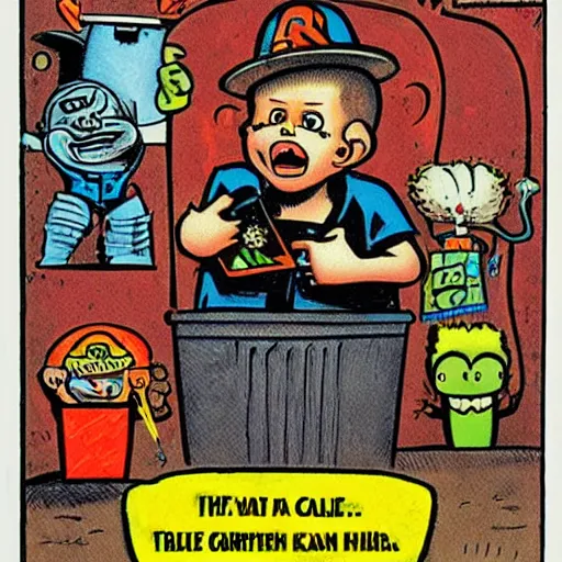 Image similar to a Garbage Pail Kids card Horrible Hector Art Spiegelman art