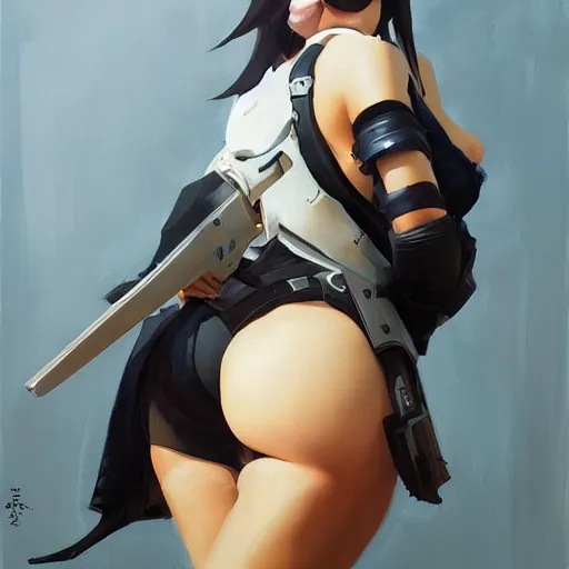 Image similar to greg manchess portrait painting of yorha type a no. 2 as overwatch character, medium shot, asymmetrical, profile picture, organic painting, sunny day, matte painting, bold shapes, hard edges, street art, trending on artstation, by huang guangjian and gil elvgren and sachin teng