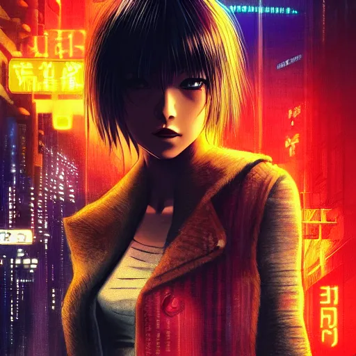 Image similar to an anime cute girl in blade runner 2047