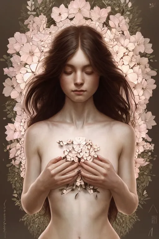 Image similar to symmetry!! full body portrait!!!! of a beautiful!!!! delicate elegant nordic shield maiden, pretty face!!!!, flower petals, intricate, elegant, highly detailed, digital painting, artstation, concept art, smooth, sharp focus, illustration, art by artgerm and greg rutkowski and alphonse mucha, 8 k