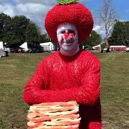 Image similar to dole man in strawberry costume