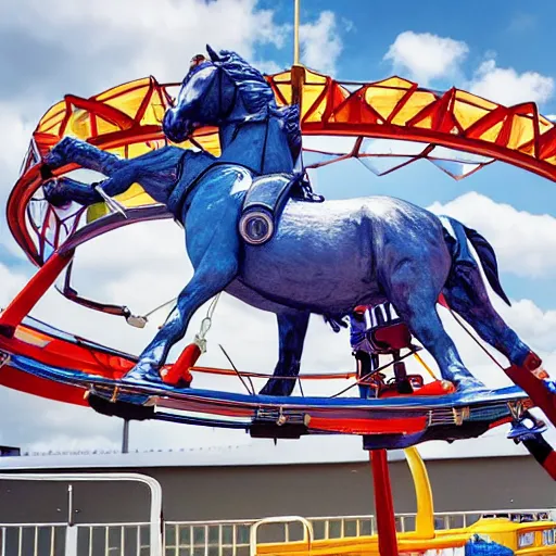 Image similar to the horse sat right on top of the astronaut rides him into space - i