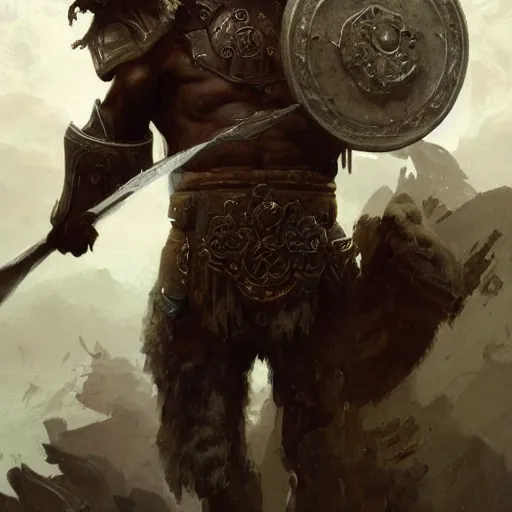 Image similar to a fierce and muscular male warrior in full armor, handsome, hairy torso, fantasy character portrait by greg rutkowski, gaston bussiere, craig mullins, simon bisley