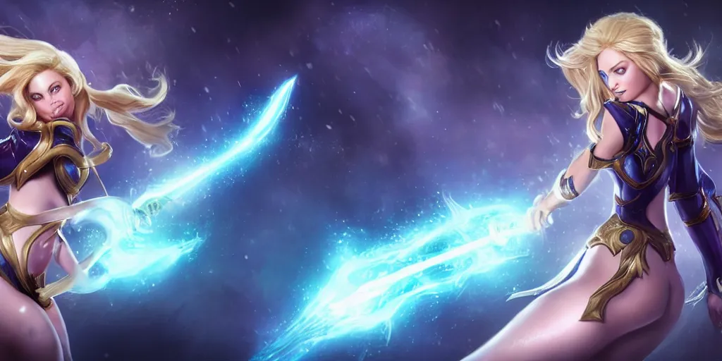 Prompt: hyper realistic action shots of Lux (League of Legends) played by Margot Robbie, using a magical staff, multiple angles. 4k, IMAX, sigma, cinematic, lute