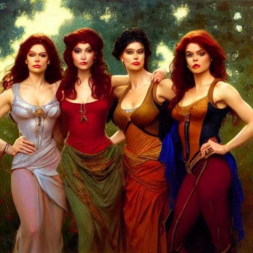 Image similar to the charmed ones as 3 brothers. highly detailed painting by gaston bussiere, craig mullins, j. c. leyendecker, 8 k