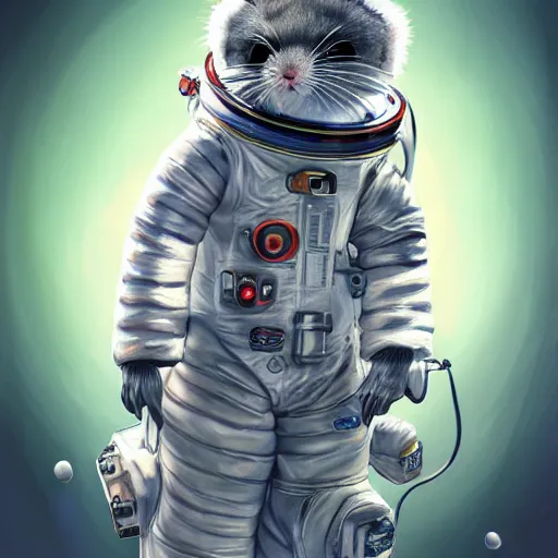 Image similar to a chinchilla in a astronaut suit, 3 d, sci - fi fantasy, intricate, elegant, highly detailed, lifelike, photorealistic, digital painting, artstation, illustration, concept art, sharp focus, art in the style of shigenori soejima