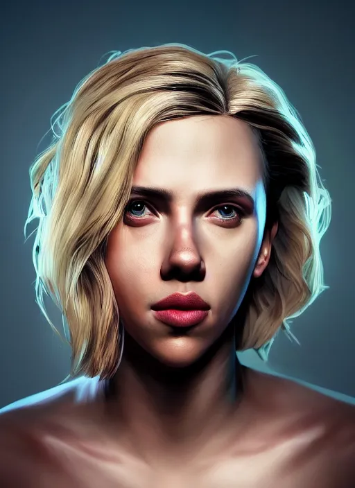 Image similar to fantasy comic book style portrait painting of an athletic Scarlett Johansson with blonde hair dancing, unreal 5, DAZ, hyperrealistic, octane render, cosplay, RPG portrait, dynamic lighting