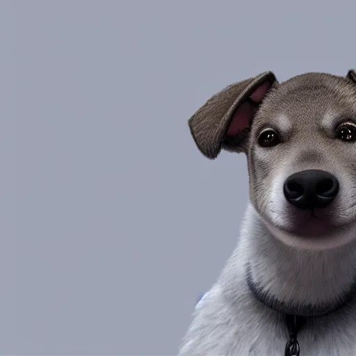 Image similar to crisp quality and light reflections, photorealistic portrait, studio lighting, still photo of a cute dog, bright studio setting, highly detailed, unreal engine 5 quality render