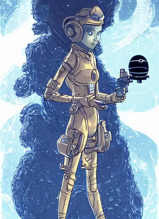 Image similar to beautiful planet cottagecore princess rosalina holding a small robot wearing a scifi jetsuit by laurie greasley, intricate bioluminescent highly detailed, digital painting, concept art, smooth, sharp, focus, illustration, art by artgerm, artstation