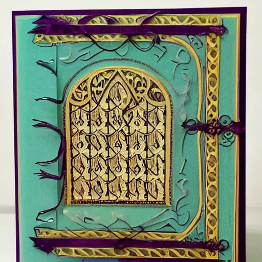 Prompt: birthday card, gothic manuscript with intricate, detailed calligraphy and elegant colour pallette