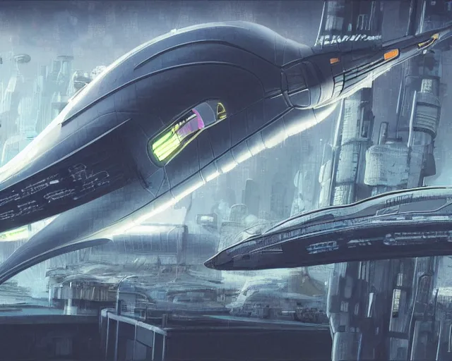 Prompt: cyberpunk zeppelin, scifi concept art