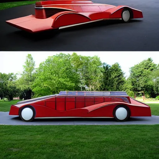 Image similar to frank lloyd wright styled car