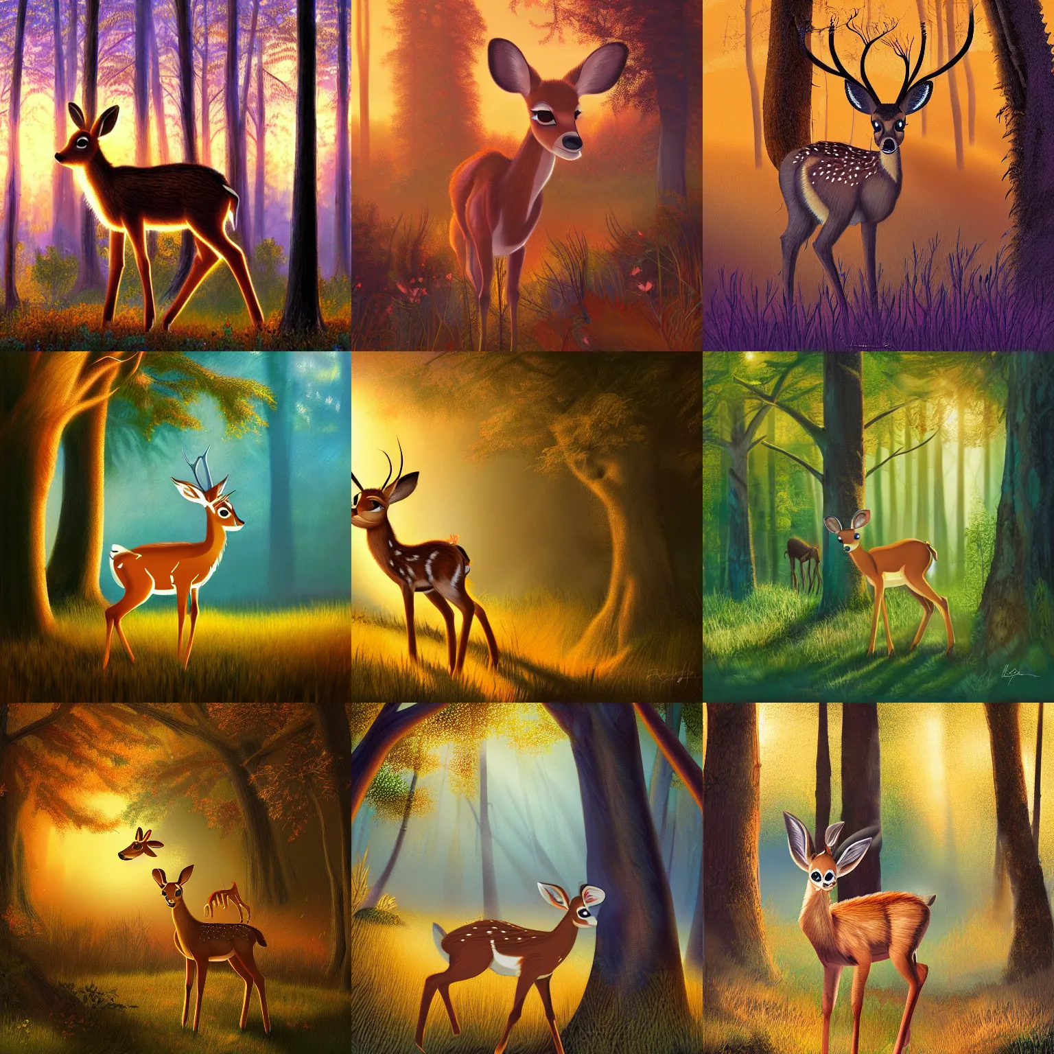 Prompt: a beautiful digital painting of Bambi in the forest, golden hour