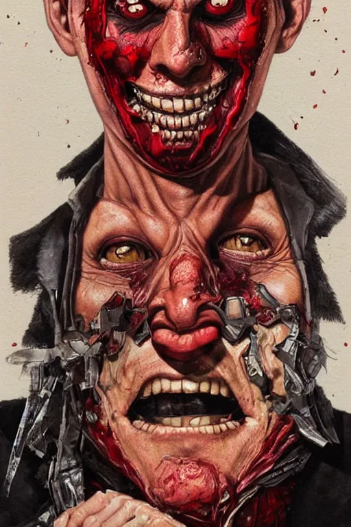 Image similar to portrait of a man with a bloody face. his face like a jigsaw puzzle. art by glenn fabry.