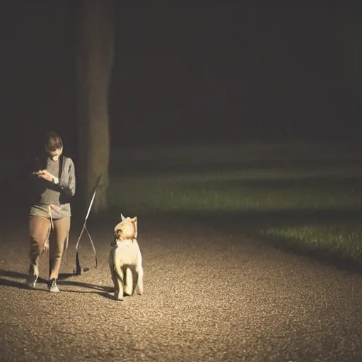 Image similar to dog walking in the night cinematography