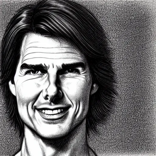 Image similar to a portrait drawing of Tom Cruise drawn by Robert Crumb