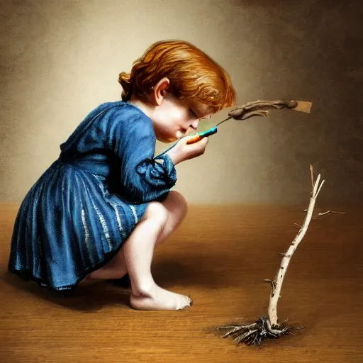 Image similar to Victorian child holding a stick poking an Apple iPod lying on the floor time warp, digital art, concept art, intricate detail, ray tracing, smooth, sharp detail, photorealistic