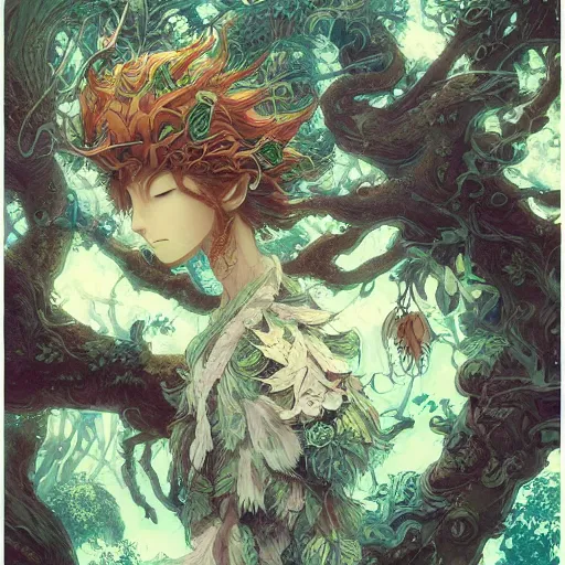 Prompt: a detailed portrait of an anime forest spirit, by victo ngai and justin gerard, illustration, digital art, realistic painting, very detailed, fantasy, dnd, character design, trending on artstation